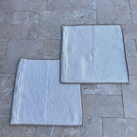 Set of 2 Pottery Barn Basket Weave Pillow Covers 20”x20” Ivory Tan Trim Cotton - Picture 3 of 5